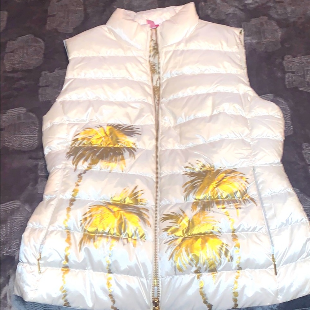 Lily Pulitzer white and metallic gold puffer vest